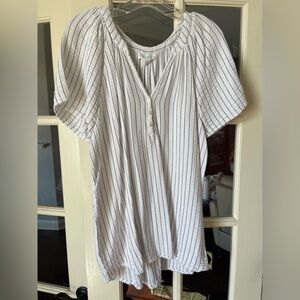 Cynthia Rowley 2X Gauze Striped White Blouse Shirt